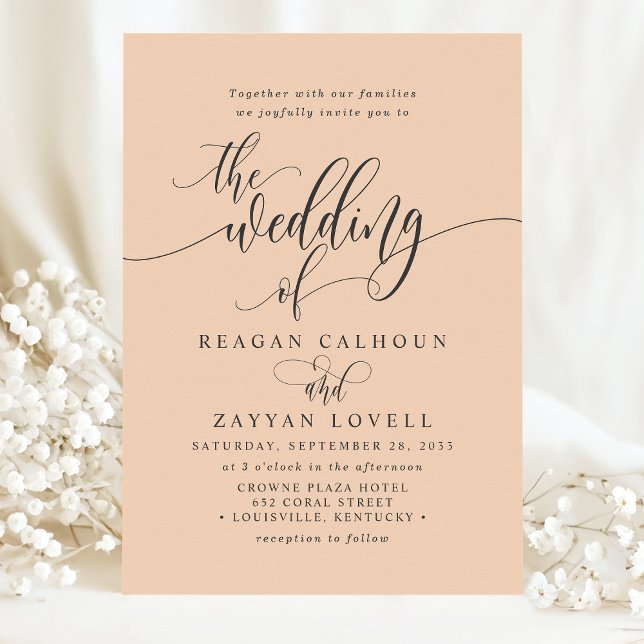 Soft Peach Simple Modern Script Wedding Invitation (Creator Uploaded)