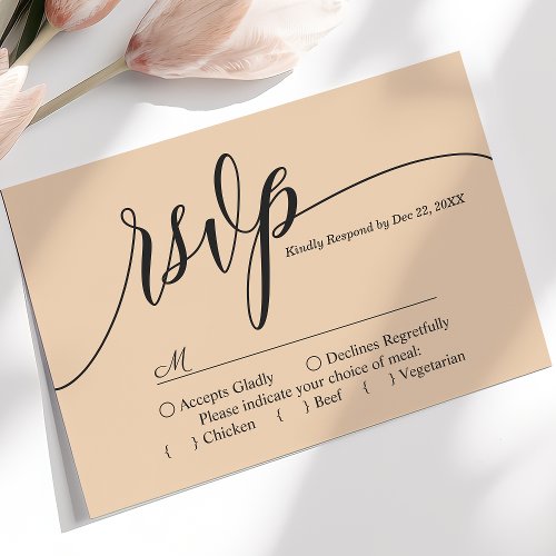 Soft Peach Simple Script Wedding RSVP Card