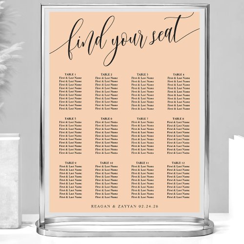 Soft Peach Simple Wedding Seating Chart