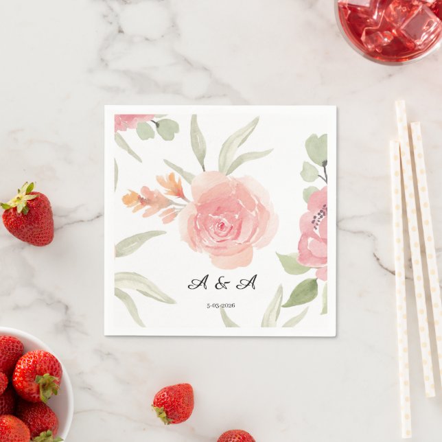 Soft Peach Spring Garden Wedding Napkin (Insitu)