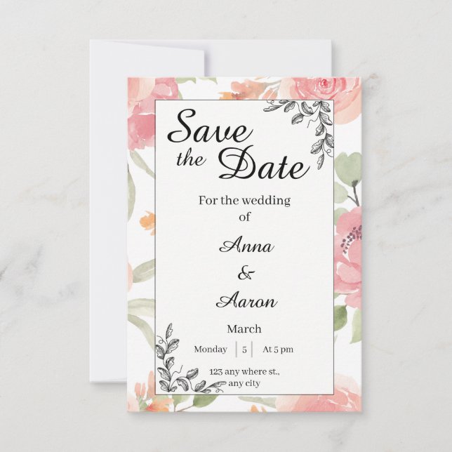 Soft Peach Spring Garden Wedding Save the Date (Front)