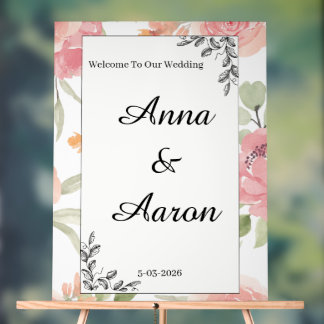 Soft Peach Spring Garden Wedding Welcome Sign