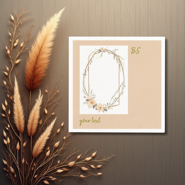 soft peach tone rustic minimal floral monogram  napkins (Creator Uploaded)