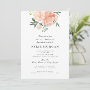Soft Peach Watercolor Floral Bridal Shower Invitation