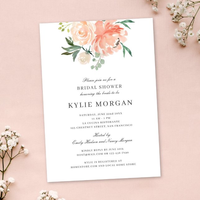 Soft Peach Watercolor Floral Bridal Shower Invitation (Creator Uploaded)