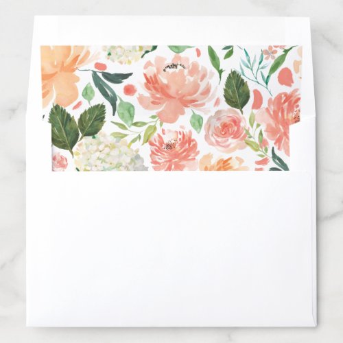 Soft Peach Watercolor Floral Wedding Envelope Liner