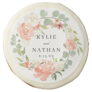 Soft Peach Watercolor Floral Wedding Favor Sugar Cookie