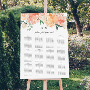 Soft Peach Watercolor Floral Wedding Seating Chart Foam Board