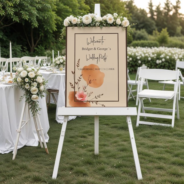 Soft Peach Watercolor Florals wedding welcome Foam Board (Creator Uploaded)