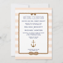 Soft Peach Watercolor Nautical Knot Wedding Invitation