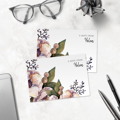 Soft Peach Watercolor Roses Note Card With Name