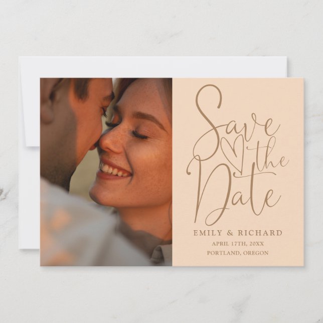 Soft Peach Wedding 2 Photo Elegant Script Save The Date (Front)
