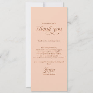 Soft Peach Wedding Menu and Thank You Place Card