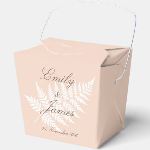 Soft Peach White Fern Large Take Out Wedding Favor Boxes