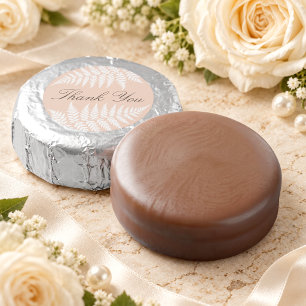 Soft Peach White Fern Wedding Thank You Dipped Oreo Cookie Favors