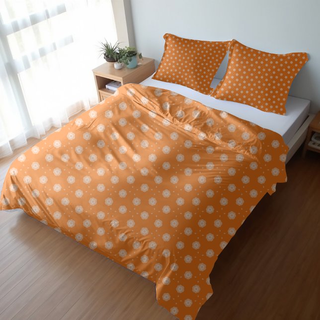 Soft Peachy Beige Flowers on Orange Background Duvet Cover (Creator Uploaded)
