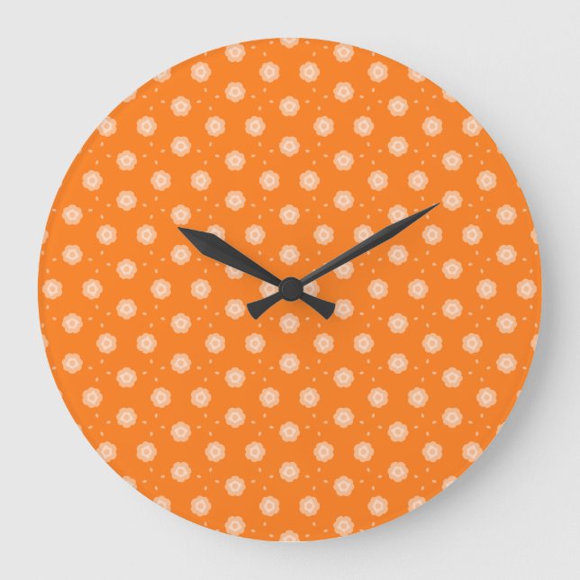 Soft Peachy Beige Flowers on Orange Background Large Clock (Front)