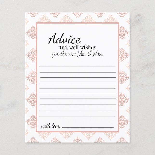 Soft Peachy Blush Damask Advice Card (Front)