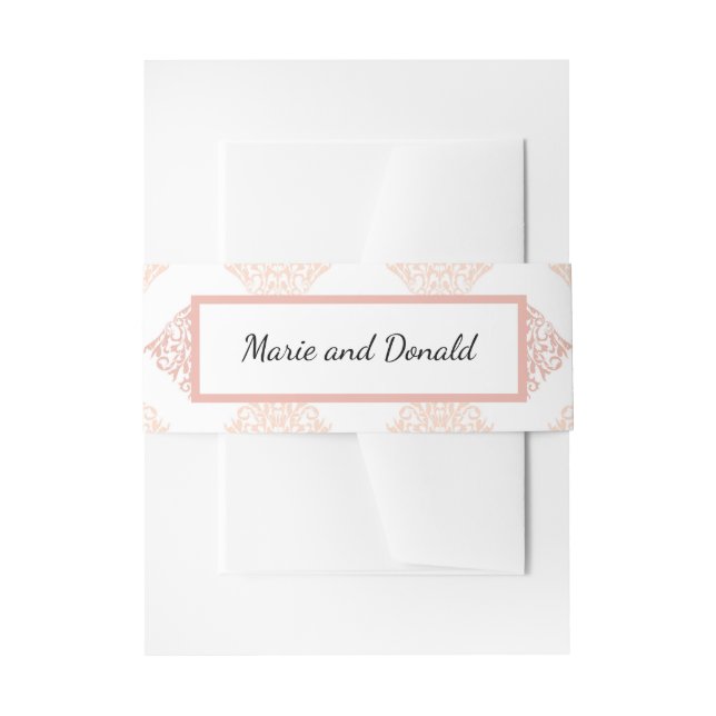 Soft Peachy Blush Damask Invitation Belly Band (Front Example)