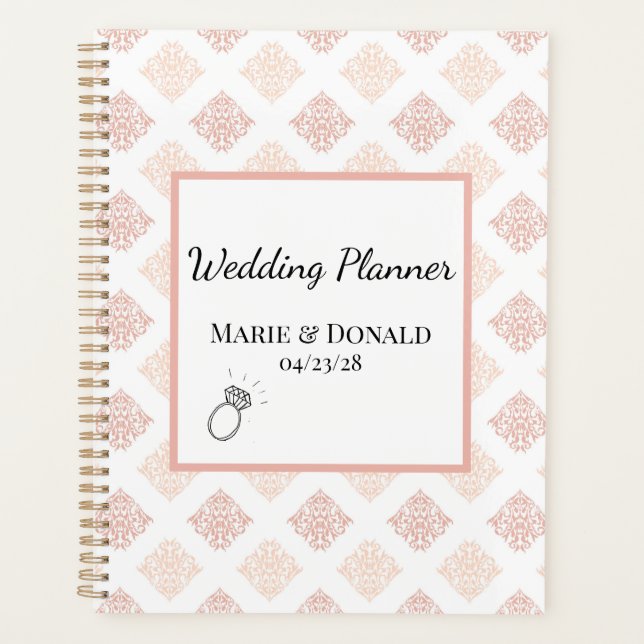 Soft Peachy Blush Damask Planner (Front)