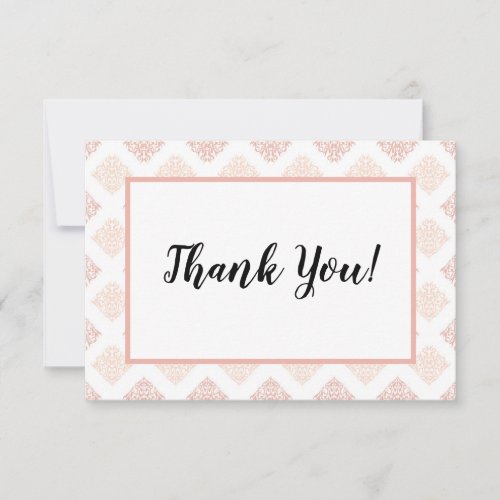 Soft Peachy Blush Damask Thank You Card