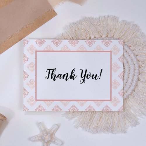 Soft Peachy Blush Damask Thank You Card