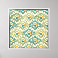Soft Peacock Feather Artwork in Sage & Gold
