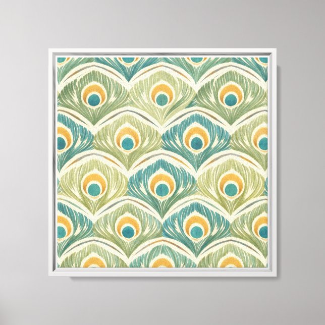 Soft Peacock Feather Artwork in Sage & Gold Canvas Print (Front)