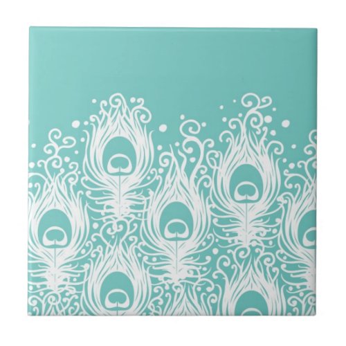 Soft peacock feathers ceramic tile