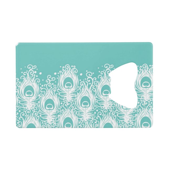 Soft peacock feathers credit card bottle opener (Back Horizontal)