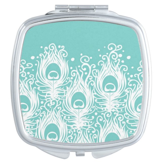 Soft peacock feathers makeup mirror (Front)