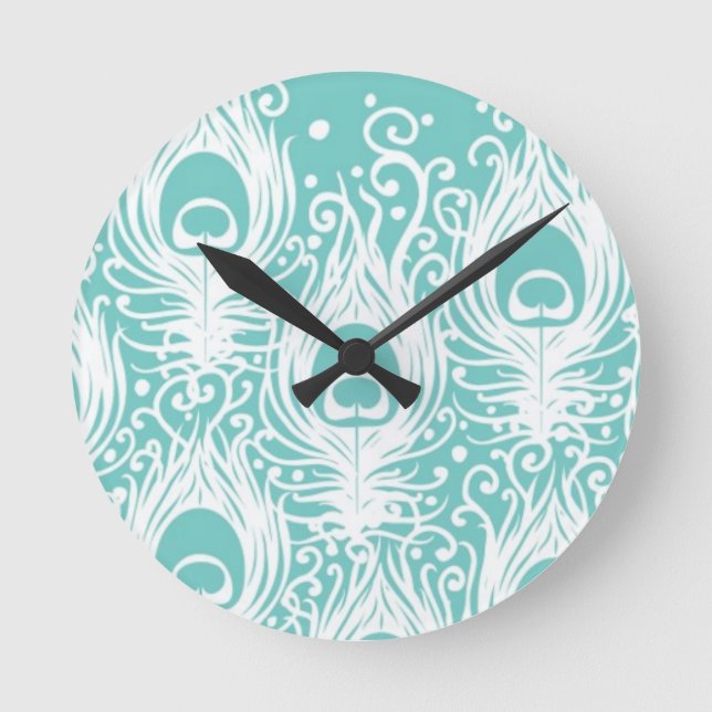 Soft peacock feathers round clock (Front)