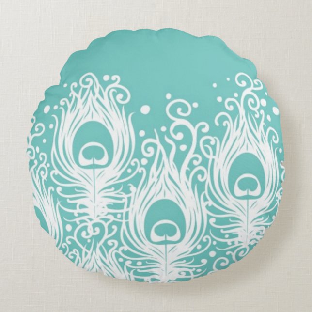 Soft peacock feathers round pillow (Front)