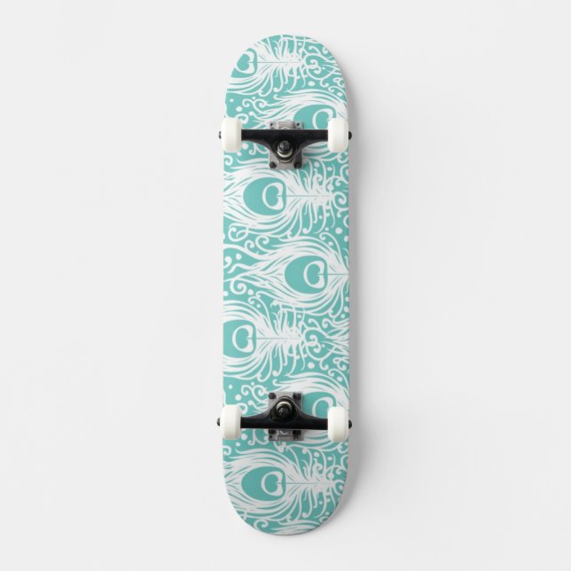 Soft peacock feathers skateboard deck (Front)