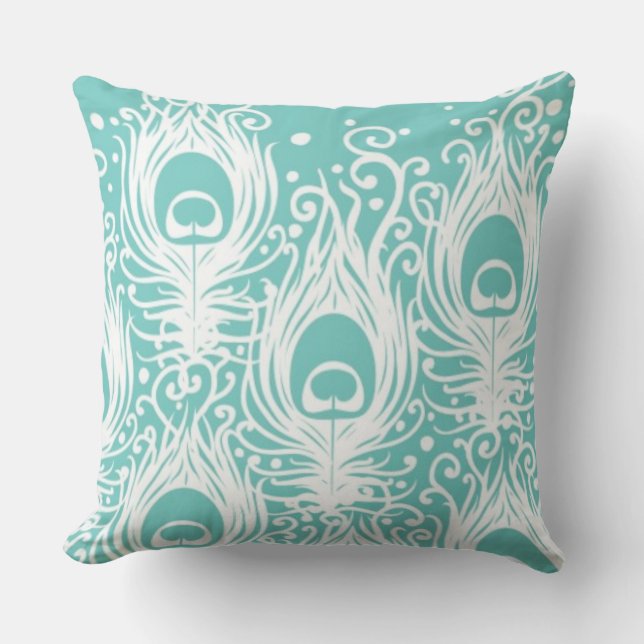 Soft peacock feathers throw pillow (Front)