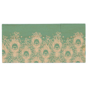 Soft peacock feathers wood flash drive