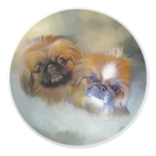 Soft Pekingese Duo Ceramic Knob