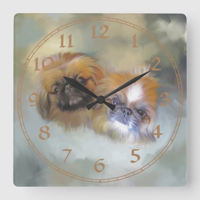 Soft Pekingese Duo Square Wall Clock (Front)
