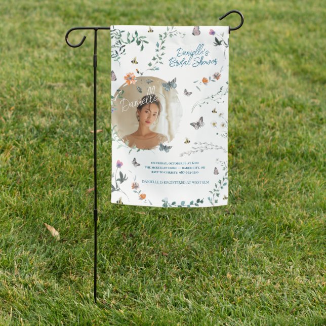 Soft Petal Rain Bridal Shower Invitation Garden Flag (In SItu)