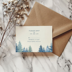 Soft pine trees green wedding rsvp card