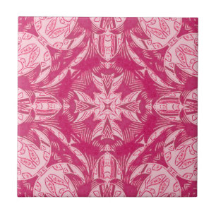 Soft Pink Abstract Floral Mandala Pattern Ceramic Tile