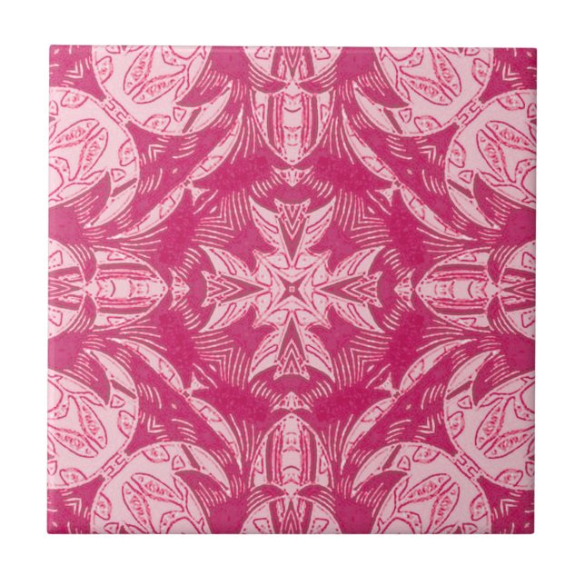 Soft Pink Abstract Floral Mandala Pattern  Ceramic Tile (Front)