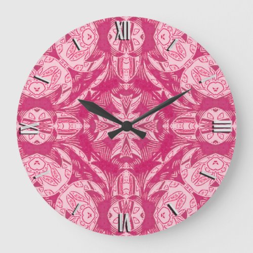 Soft Pink Abstract Floral Mandala Pattern  Large Clock