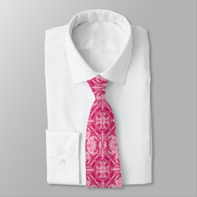 Soft Pink Abstract Floral Mandala Pattern  Neck Tie (Tied)