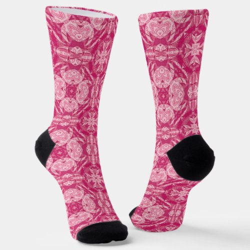 Soft Pink Abstract Floral Mandala Pattern  Socks