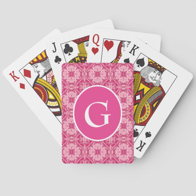 Soft Pink Abstract Floral Mandala with Monogram  Poker Cards (Back)