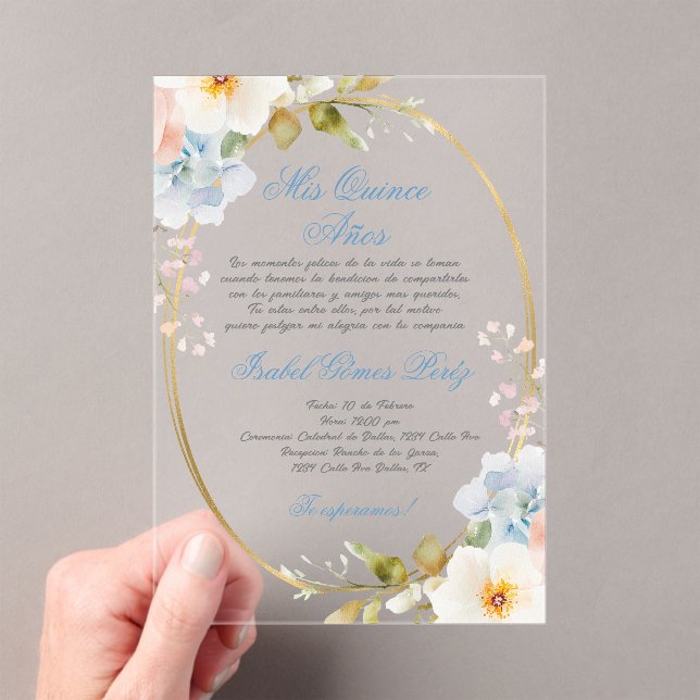 Soft pink acrylic Quinceañera  Invitations (Insitu (Handheld))