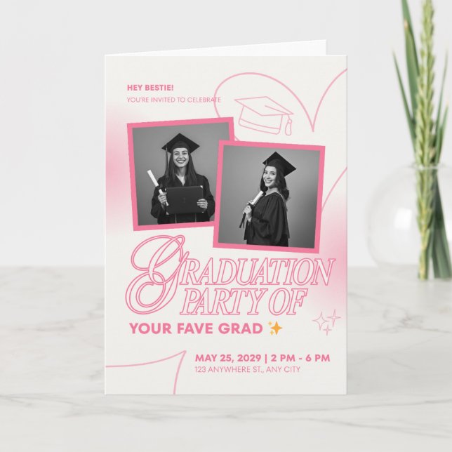 Soft Pink Aesthetic Grad Party Invite” Card (Front)