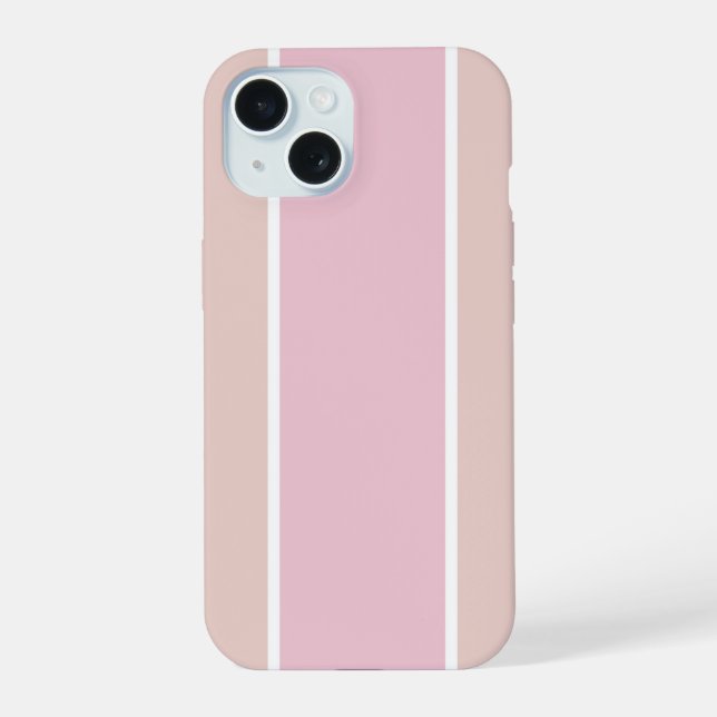 Soft Pink and Beige Vertical Stripe Pattern iPhone 15 Case (Back)