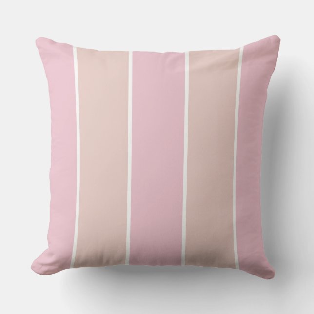Soft Pink and Beige Vertical Stripe Pattern Throw Pillow (Front)